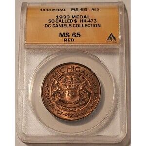1933 Century of Progress Expo Michigan Medal HK-473 RED MS65 ANACS